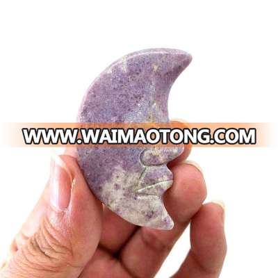 Wholesale natural lepidolite hand carved crystal polished quartz purple moon carvings