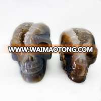 Hot sale high quality natural Hand carved agate geode skulls quartz crystal skulls for home decor